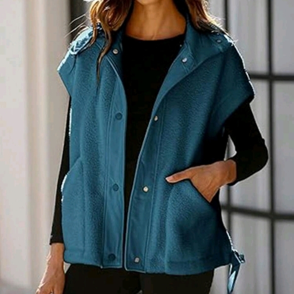 Women's Oversized Fleece Vest Sleeveless Casual Button Down Piecing Fuzzy Sherpa